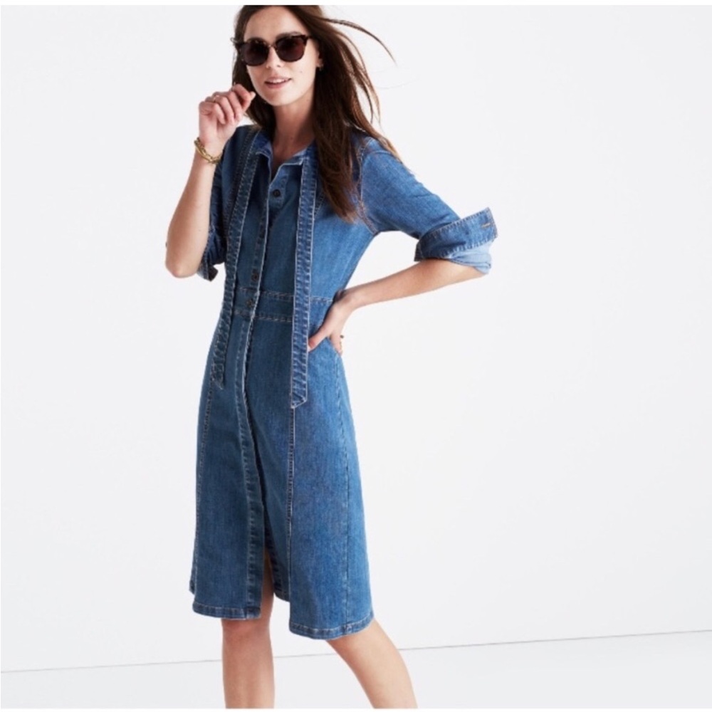 Madewell Denim Shirtdress with Neck Tie